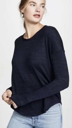 Rag & Bone Hudson‎ Navy Blue Space Dye Long Sleeve Relaxed Knit Top XS thumbnail 1