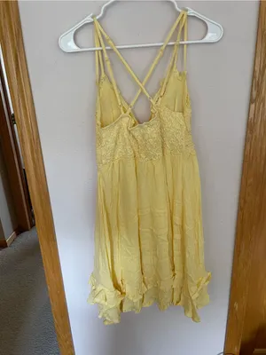 Listicle Yellow Crochet Lace Spaghetti Strap Sundress thumbnail 3