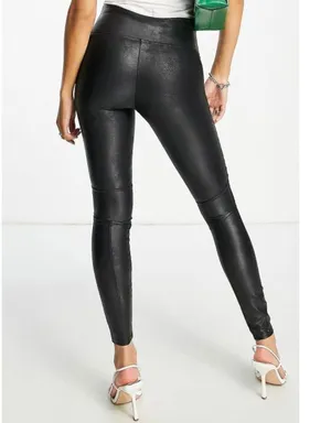 Spanx Faux Leather Moto Leggings Black Shiny Biker Motorcycle Edgy Skinny Pants thumbnail 10