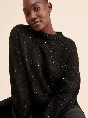 NWT ELOQUII Black Sequin Knit Long Sleeve Sparkle Pullover Sweater Size 26/28 thumbnail 1