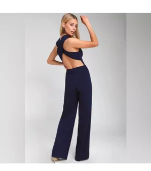Sz S Thinking Out Loud Navy Blue Jumpsuit Criss Cross Cut Out Back thumbnail 4