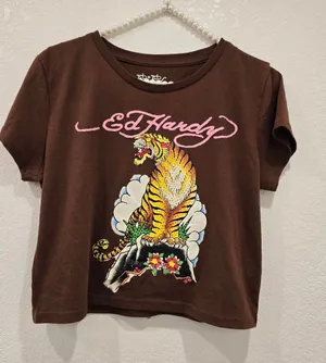 Ed Hardy Tiger cropped t-shirt Brown Size L thumbnail 1