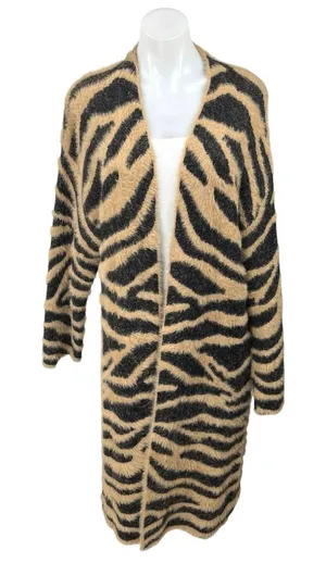 Band Of Gypsies Animal Print Faux Fur Long Sleeve Cardigan Sweater Coat Jacket L thumbnail 1