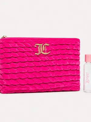 Juicy Couture Hot Pink Quilted Cosmetic Clutch Travel Bottle NWT thumbnail 4