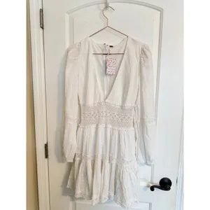 Free People Ponderosa Mini Dress Womens 4 Ivory Boho‎ Lace V-Neck OB1084337 thumbnail 5