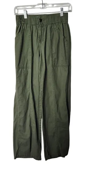 Happily Grey Olive Green Elastic Waist High Rise Cotton Wide Leg Pants Sz Small thumbnail 1