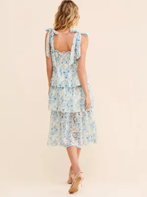 NWT Anthropologie En Saison Claire Midi Dress Eyelet Floral Tiered Fairy Size S thumbnail 4