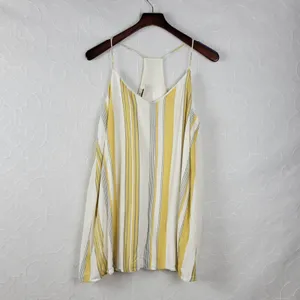 Cage Womens Slip Dress L Yellow Striped Babydoll Racerback Spaghetti Strap Mini thumbnail 10
