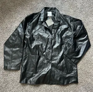Le Lis Black Faux Leather Button-Front Jacket thumbnail 1