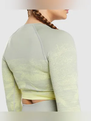 Gymshark Adapt Ombre Seamless Long Sleeve Top in Sage and Light Yellow Sz Small thumbnail 3