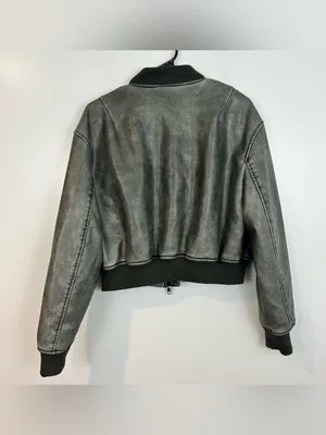 Zara Grey Zip Up Faux Leather Vegan Bomber Jacket Size Medium thumbnail 10