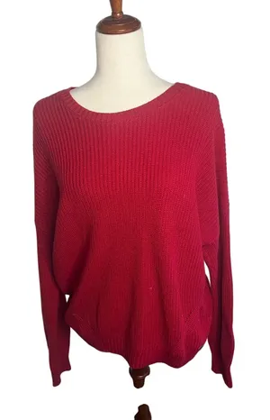 Hollister Red Ribbed Knit Crewneck Sweater Size Large thumbnail 1
