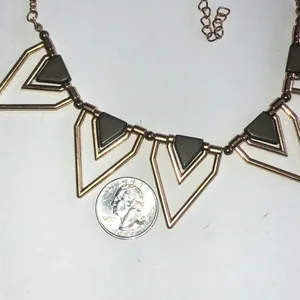 Geometric Gold Tone and Dark Gray Brown Boho Statement Necklace thumbnail 4