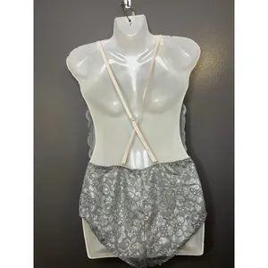 HAH Lace Bodysuit Womens Large Silver Plunge Teddy Sheer Floral Strappy Lingerie thumbnail 5