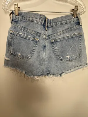 AGOLDE Light Wash Distressed Denim Cutoff Shorts thumbnail 6