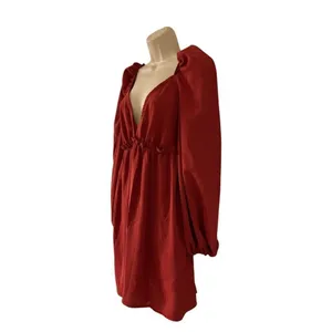 Missguided Women's Puff Sleeve Wrap Over Skater Dress Burgundy Size US:4 NWT thumbnail 2