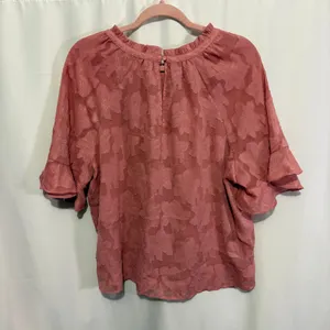 LOFT Pink Floral Jacquard Ruffle Sleeve Blouse Top 764142 L thumbnail 8