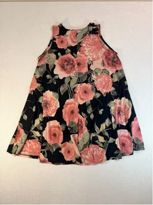 MTS Women’s Floral Sleeveless Swing T-Shirt Dress with Pockets Black Pink L thumbnail 5