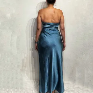 Runaway The Label Steel Blue Kristine Strapless Satin Maxi Dress Sz M thumbnail 10