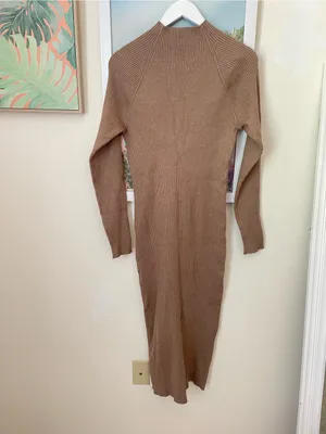 Quince Eco-Knit Ribbed Mock Neck Sweater Dress in Warm Taupe Size Large thumbnail 7