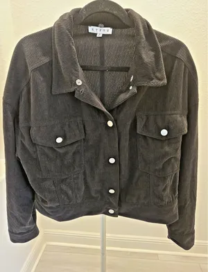 ​Hyfve Corduroy Jacket M Women Black Cropped Button Front Pocket Utility Shacket thumbnail 1