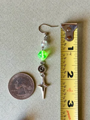 Handmade sparkle star & swirl & dice grunge y2k street style dangle earrings💫🌀💚 thumbnail 6