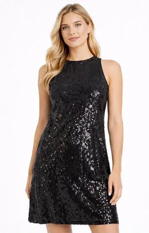 Free People Vintage black sequin scoop back tank dress 6 thumbnail 1