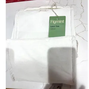 Figmint Insulated Lunch Tote White Canvas Minimalist Bag New Fold Over Closure thumbnail 3