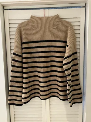 Rails Claudia Camel and Ebony Stripe Mockneck Knit Sweater XS thumbnail 2