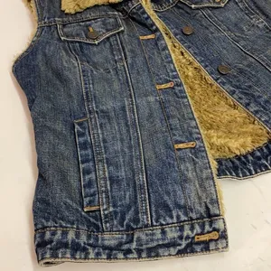 Y2k 00s Gap denim vest with faux fur‎ tan collar and lining Size M C25 thumbnail 4