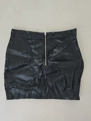 Zara Black Faux Leather Mini Skirt with Asymmetric Zippers Size XS thumbnail 3