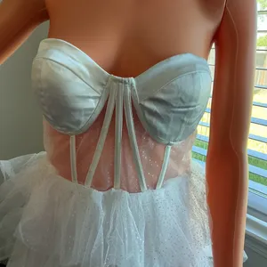 Lulus Strapless White Tulle Mini Dress Silver Glitter Size S D25 thumbnail 5