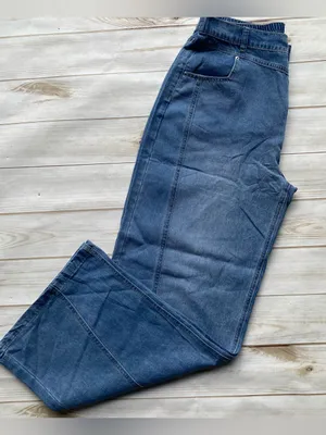 Light weight medium wash wide leg flare contour stitching pull on denim jeans 12 thumbnail 7