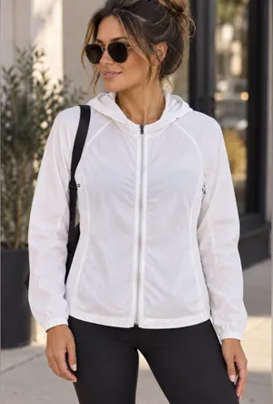 Fooxmet Lightweight White Hooded Windbreaker Jacket - Women Size-Medium thumbnail 1