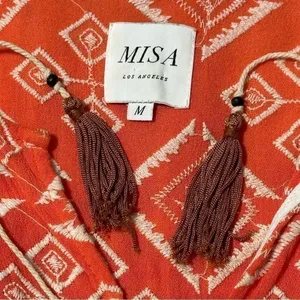 Misa Los Angeles Women’s Size M Cream Saffron Print Marcella Tassel Blouse Top thumbnail 7