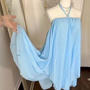 Light Blue Chiffon Halter Flutter Babydoll Asymmetric Mini Dress S thumbnail 8