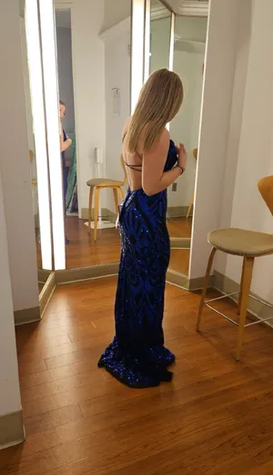 Macys Royal Blue and Black Prom Dress thumbnail 2