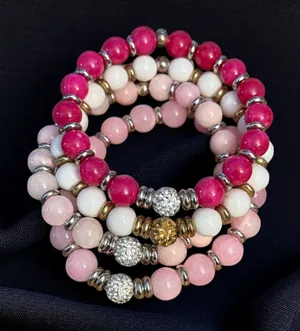 Natural stone stackable stretch bracelets Pink thumbnail 1