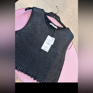 Zara Charcoal Cropped Ribbed Knit Tank thumbnail 4