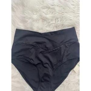 Aerie High Rise Full Coverage Crossover Bikini Bottom True Black Size Small thumbnail 4