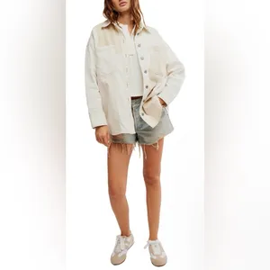NEW FREE PEOPLE Ivory Mountain Roads Denim Button-Up ivory combo Shirt jacket L thumbnail 3