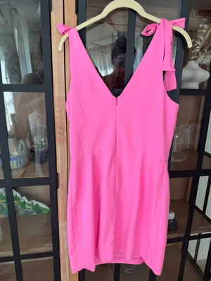 Amanda Uprichard Allora Dress shocking pink bows barbiecore mini vneck cocktail thumbnail 10