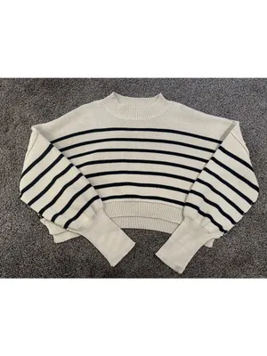 COMMENSE Crew Neck Sweater Off White Black Medium thumbnail 2