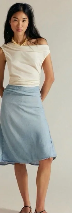 NWT Free People Light Blue A-Line Denim convertible skirt, size Xs thumbnail 1