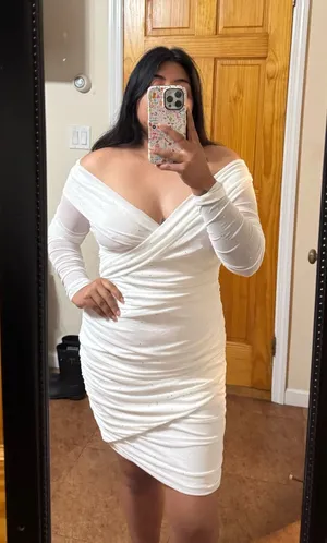Off shoulder long sleeve white dress  thumbnail 1
