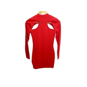 H&M‎ Caliente Red Bodycon Cutout Ribbed Mini Dress S Long Sleeved NEW thumbnail 2