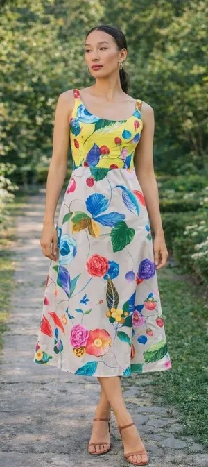 Tuckernuck Vivid Jardin Dominique Dress S Multi Yellow Floral Midi NWT thumbnail 1