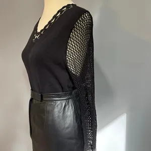 Whimsigoth goth black lace sleeve top mesh Sleeves, see through, size medium thumbnail 2