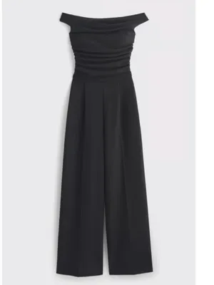 NWOT $130 Abercrombie & Fitch Women's Black Off The Shoulder Draped Jumpsuit thumbnail 7