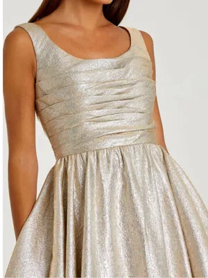Mac Duggal Gold Metallic Scoop-Neck Fit-and-Flare Midi Dress thumbnail 2